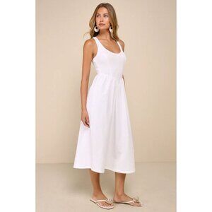 Lulus Summer Beauty White Ribbed Twist-Back Midi Dress – Size Medium